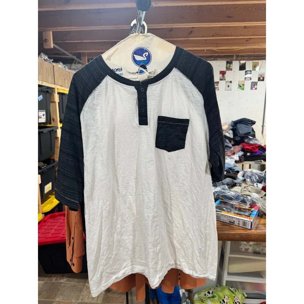 Hudson & Barrow Mens 2X Henley Shirt Raglan Baseball Tee White Black Color Block